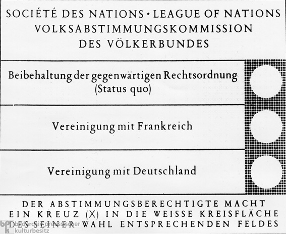 Stimmzettel für die Volksabstimmung im Saargebiet (13. Januar 1935)